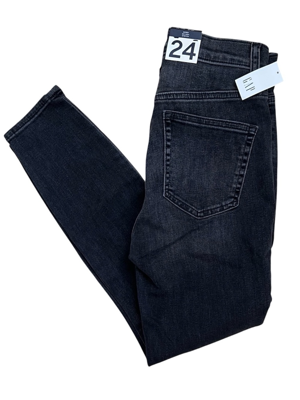 NWT ✨ GAP Sky High Rise Black Skinny Jeans Denim 24 24P Petite 00 0 - Picture 7 of 8